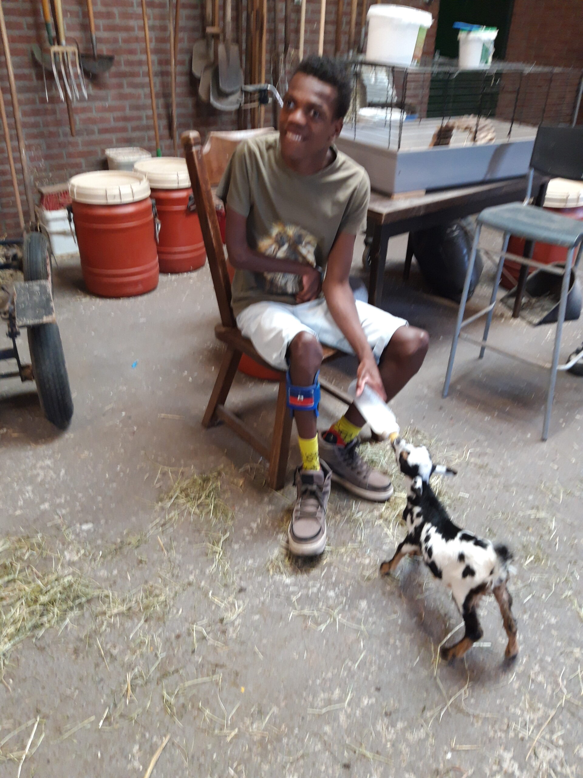 Jepthe geeft een geitje de fles