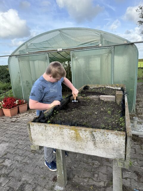 Thomas aan het werk bij de poottafel